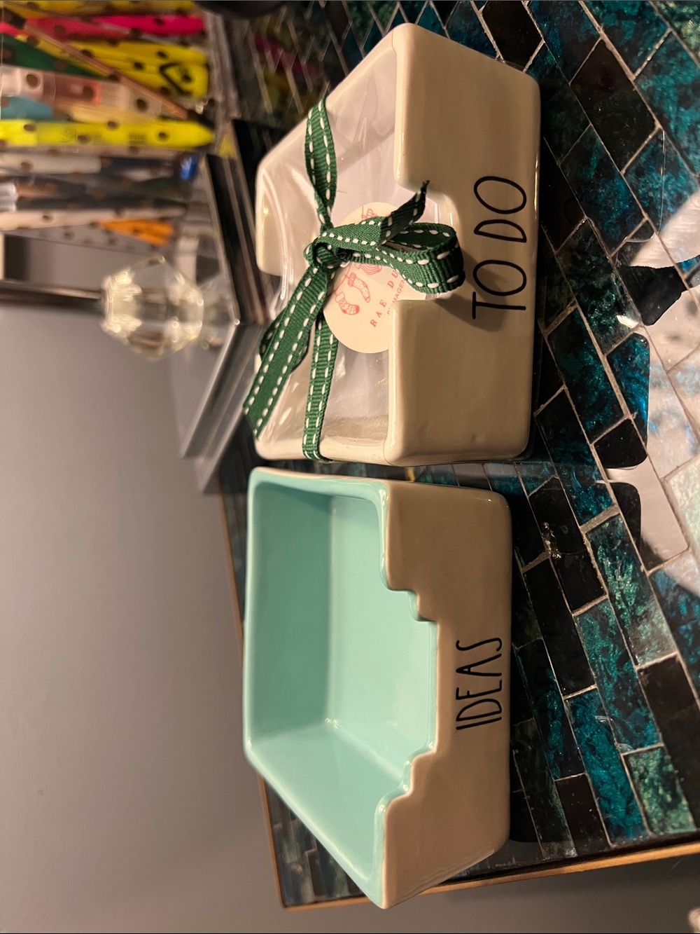 Rae Dunn Ceramic 'To Do' & 'Ideas' Desk Catchall Set - Mint & Cream